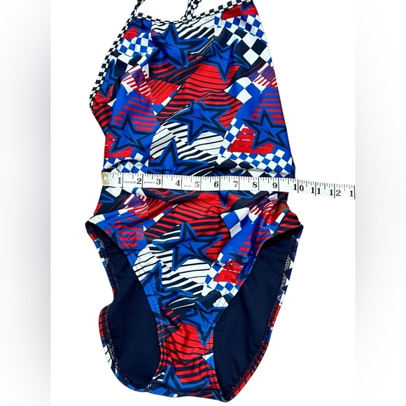 Speedo olympic Overdrive proLT Double X Back blue Red Star Swimsuit size‎ 34 M/L - Picture 5 of 11
